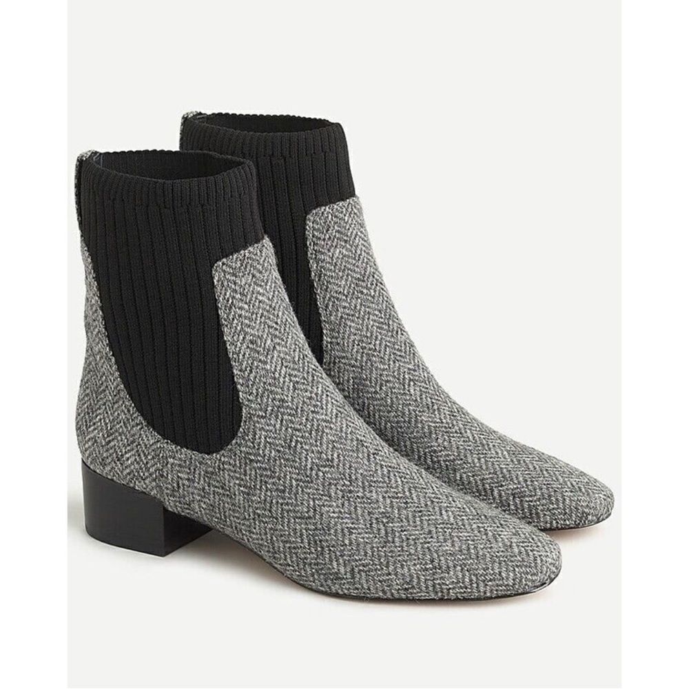 NWOT J.Crew Ribbed-Shaft Herringbone Chelsea Boots, Size 7.5